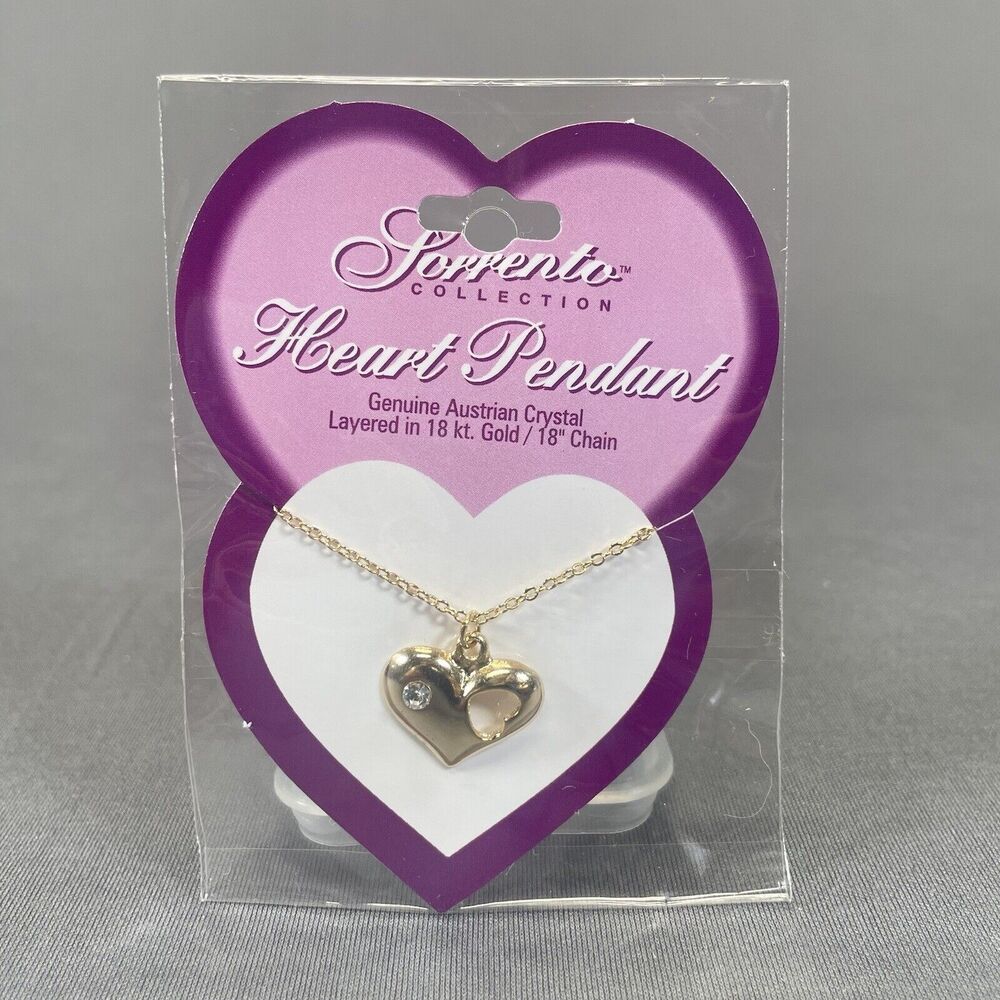 Heart Pendant Necklace 18k Gold Layered Austrian Crystal 18" Sorrento Collection